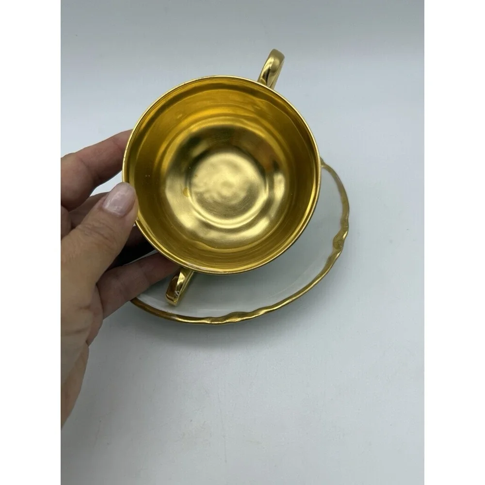4 Antique Haviland France Limoges Gold Gilt Ranson Bouillon Cups & Saucers